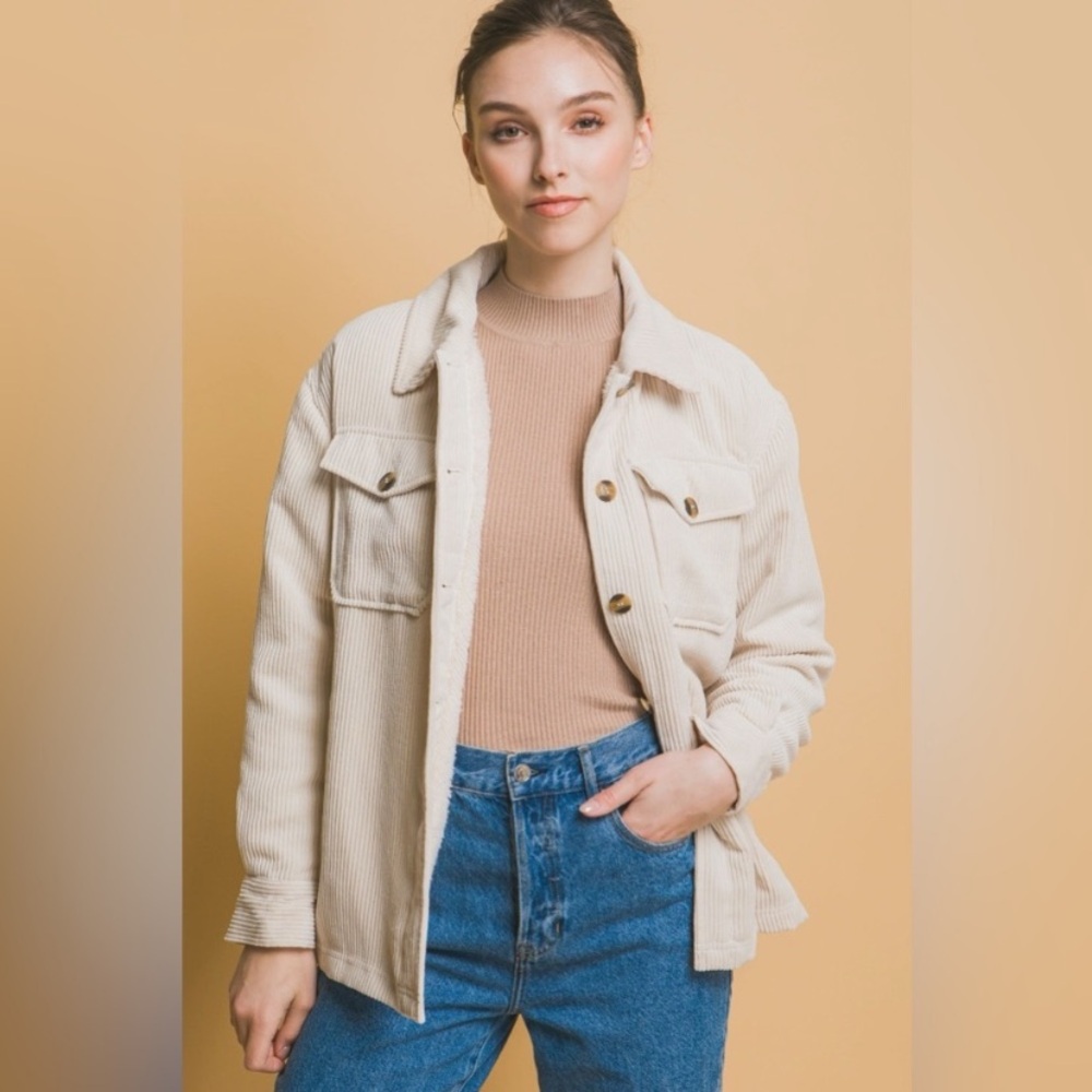 $70 NWOT LOVE TREE Corduroy Button Up Jacket with Sherpa Inside L